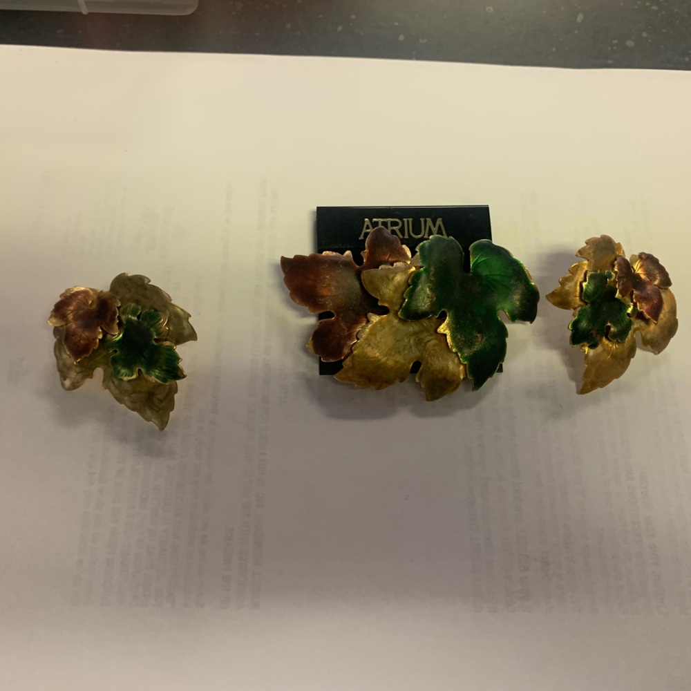 Vintage 3 pc. Pierced earrings and pin set